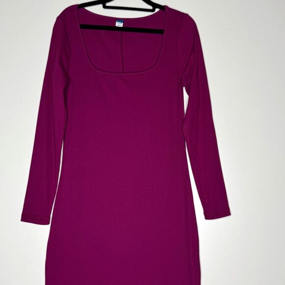 NEW Old Navy Fitted Rib-Knit Square-Neck Midi Side Slit Maxi Dress Size Medium - Picture 6 of 11